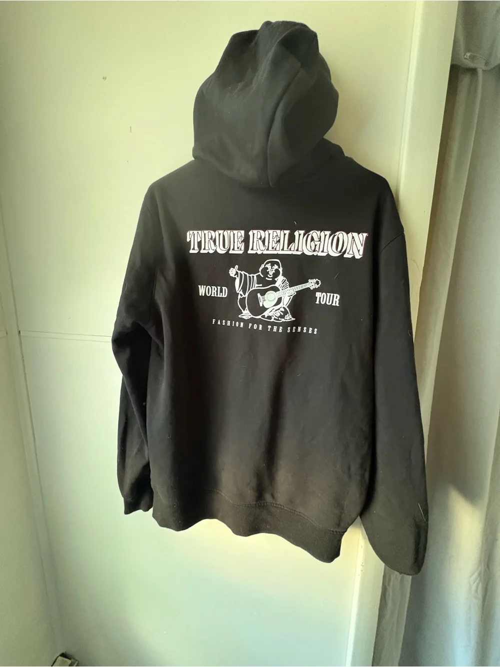 True Religion Black Hoodie with White Horseshoe Emblem